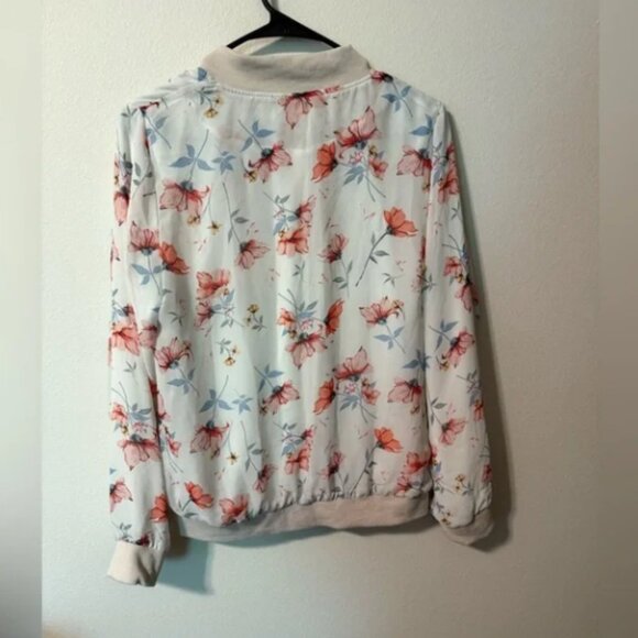 Floral Bomber Jacket with Red and Blue Accents - Picture 2 of 4